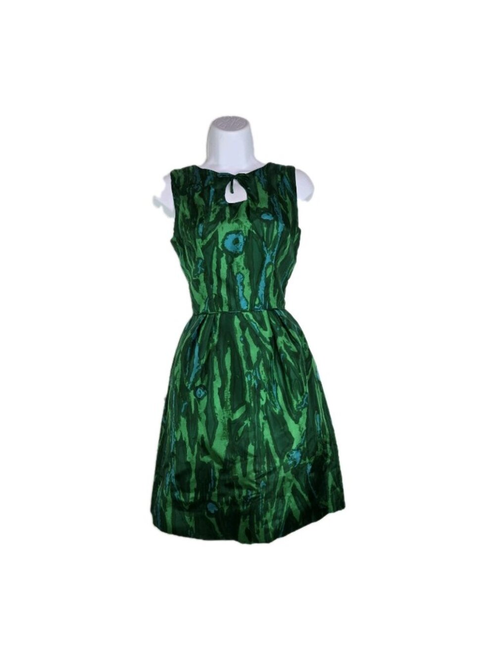 Vintage 1950s 60s Peck & Peck Dress, Green Silk Floral Wasp Waist Cocktail Dress